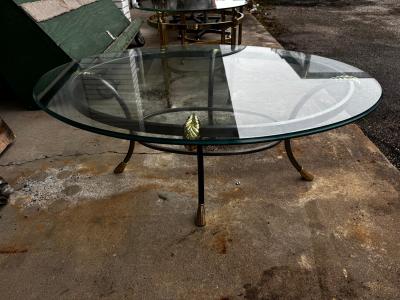  LaBarge LaBarge Style Steel with Brass Accents and Glass Oval Coffee Table Table