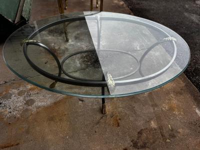  LaBarge LaBarge Style Steel with Brass Accents and Glass Oval Coffee Table Table