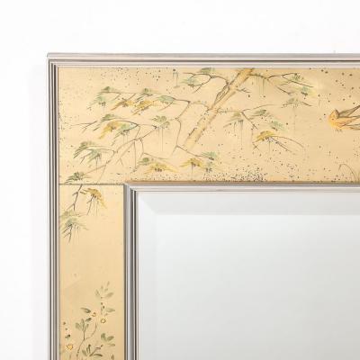  LaBarge Mid Century Gilt Eglomise Chinoiserie Narrative Border Mirror Signed J Beukema