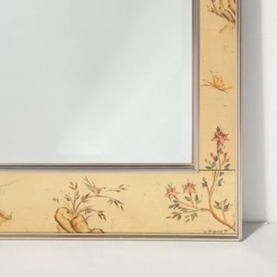  LaBarge Mid Century Gilt Eglomise w Brass Border Mirror signed D Wingard for Labarge