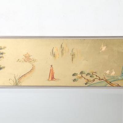  LaBarge Mid Century Gilt Eglomise w Brass Border Mirror signed D Wingard for Labarge