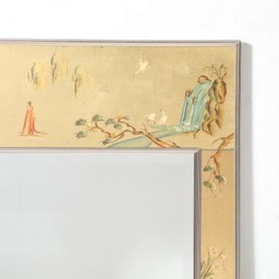  LaBarge Mid Century Gilt Eglomise w Brass Border Mirror signed D Wingard for Labarge