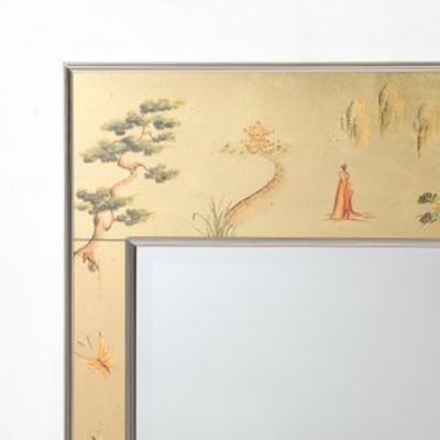  LaBarge Mid Century Gilt Eglomise w Brass Border Mirror signed D Wingard for Labarge