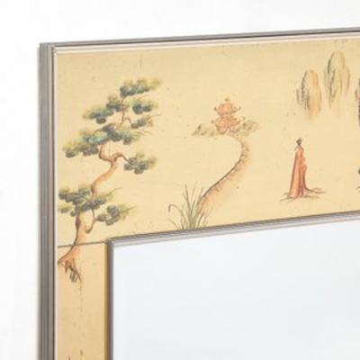  LaBarge Mid Century Gilt Eglomise w Brass Border Mirror signed D Wingard for Labarge