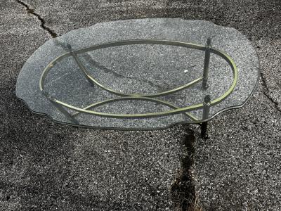  LaBarge Oval Brass and Beveled Glass Labarge Style Coffee Table