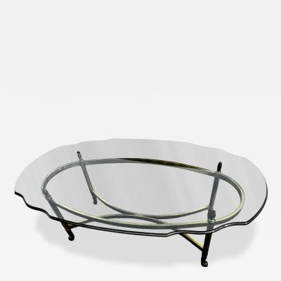  LaBarge Oval Brass and Beveled Glass Labarge Style Coffee Table