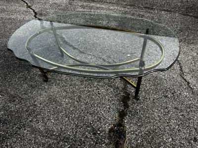  LaBarge Oval Brass and Beveled Glass Labarge Style Coffee Table
