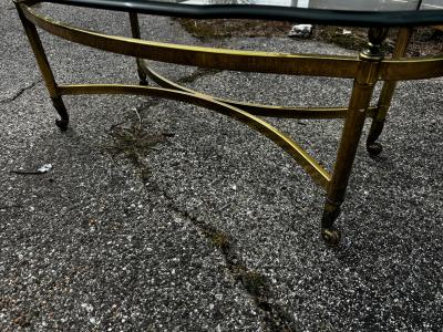  LaBarge Oval Brass and Beveled Glass Labarge Style Coffee Table
