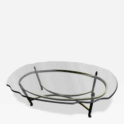  LaBarge Oval Brass and Beveled Glass Labarge Style Coffee Table