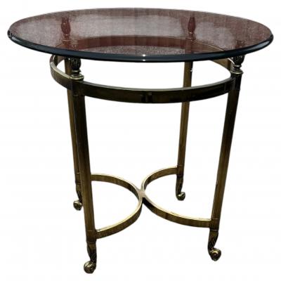  LaBarge Round Brass and Glass Labarge Style End Table