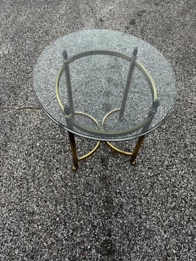  LaBarge Round Brass and Glass Labarge Style End Table