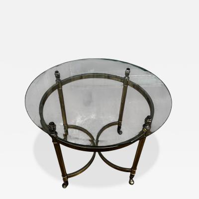  LaBarge Round Brass and Glass Labarge Style End Table