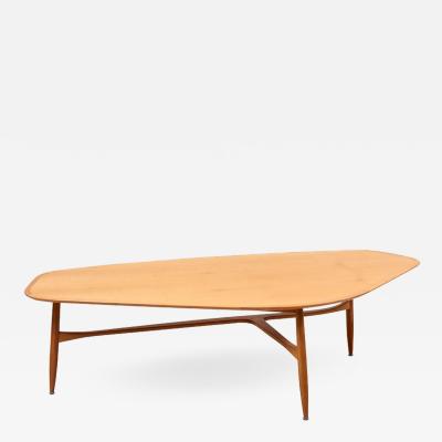  Laauser Large Boomerang Shaped Coffee Table with Polished Blonde Teak Wood by Laauser