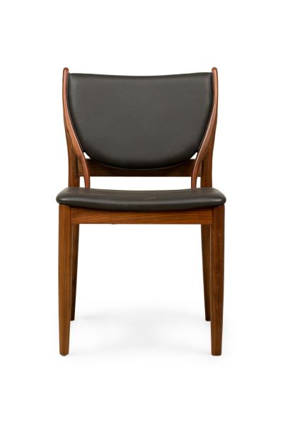  Lagos Contemporary Modern Walnut and Dark Olive Leather Dining Side Chairs