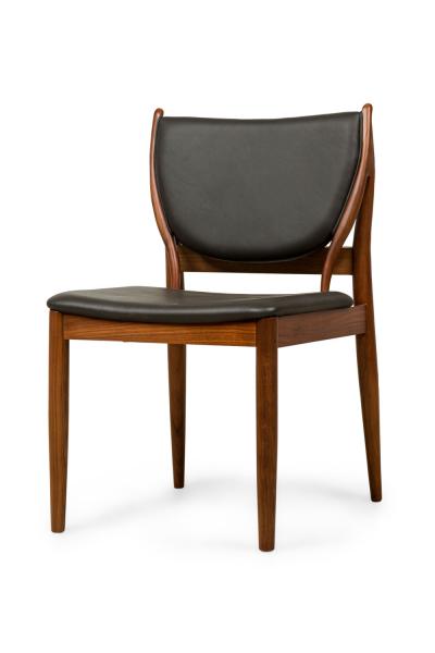  Lagos Contemporary Modern Walnut and Dark Olive Leather Dining Side Chairs