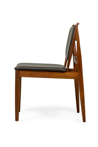  Lagos Contemporary Modern Walnut and Dark Olive Leather Dining Side Chairs