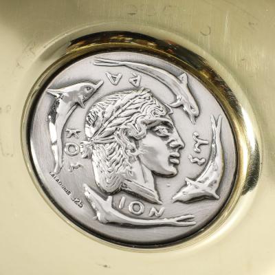  Lalaounis Mid Century Sterling Silver Polished Brass Tray of Apollo signed Lalaounis