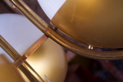  Lamperti Large Italian Modern Brass and Milk Glass Chandelier by Lamperti