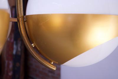  Lamperti Large Italian Modern Brass and Milk Glass Chandelier by Lamperti