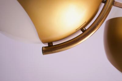  Lamperti Large Italian Modern Brass and Milk Glass Chandelier by Lamperti