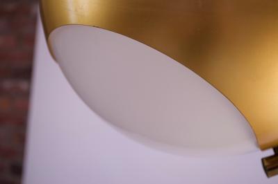  Lamperti Large Italian Modern Brass and Milk Glass Chandelier by Lamperti
