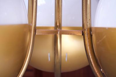  Lamperti Large Italian Modern Brass and Milk Glass Chandelier by Lamperti