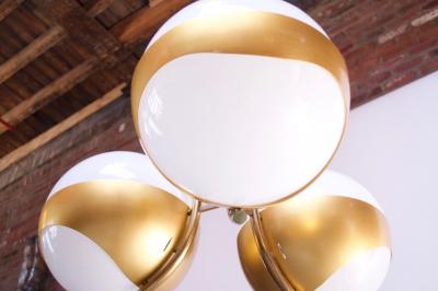  Lamperti Large Italian Modern Brass and Milk Glass Chandelier by Lamperti
