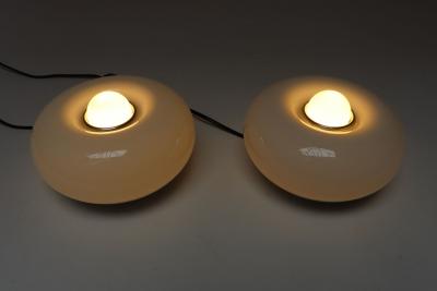  Lamperti Pair of Vintage Italian Murano Glass and Chrome Guscio Table Lamps by Lamperti