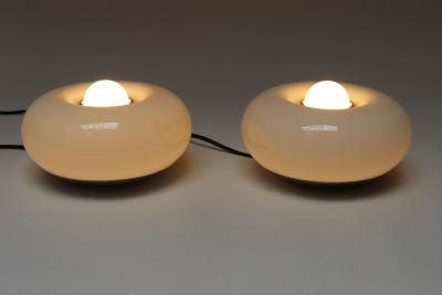  Lamperti Pair of Vintage Italian Murano Glass and Chrome Guscio Table Lamps by Lamperti