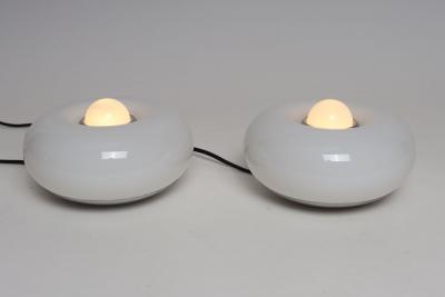  Lamperti Pair of Vintage Italian Murano Glass and Chrome Guscio Table Lamps by Lamperti