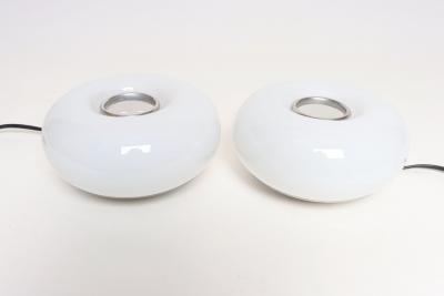  Lamperti Pair of Vintage Italian Murano Glass and Chrome Guscio Table Lamps by Lamperti