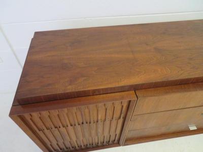  Lane Furniture Handsome American Brutalist Modern Sculptural Walnut Credenza Mid Century