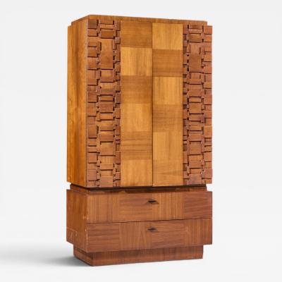  Lane Furniture Lane Brutalist Mid Century Walnut Armoire Dresser