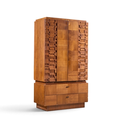  Lane Furniture Lane Brutalist Mid Century Walnut Armoire Dresser