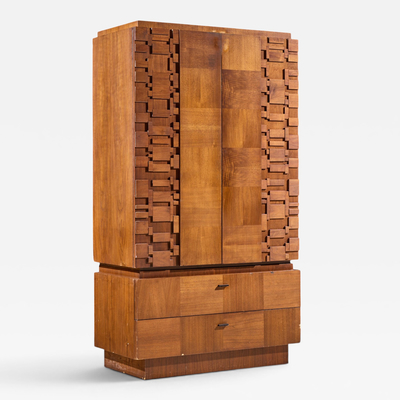 Lane Furniture Lane Brutalist Mid Century Walnut Armoire Dresser