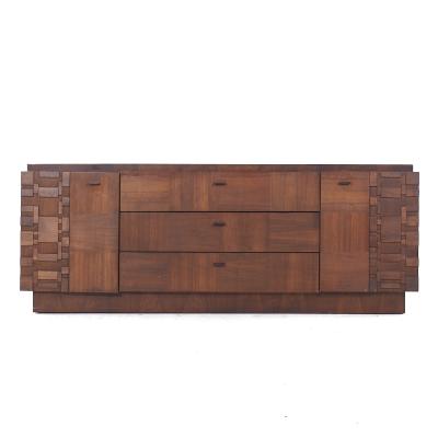  Lane Furniture Lane Brutalist Mid Century Walnut Lowboy Dresser