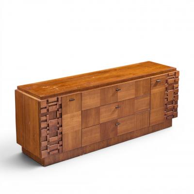  Lane Furniture Lane Brutalist Mid Century Walnut Lowboy Dresser