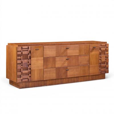  Lane Furniture Lane Brutalist Mid Century Walnut Lowboy Dresser