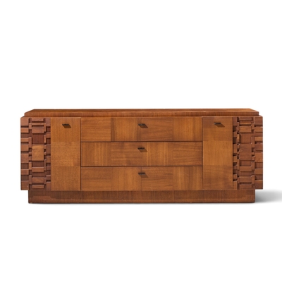  Lane Furniture Lane Brutalist Mid Century Walnut Lowboy Dresser