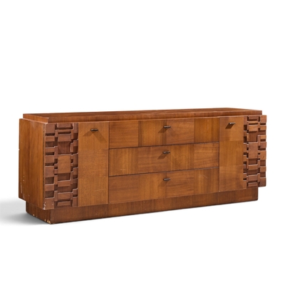  Lane Furniture Lane Brutalist Mid Century Walnut Lowboy Dresser