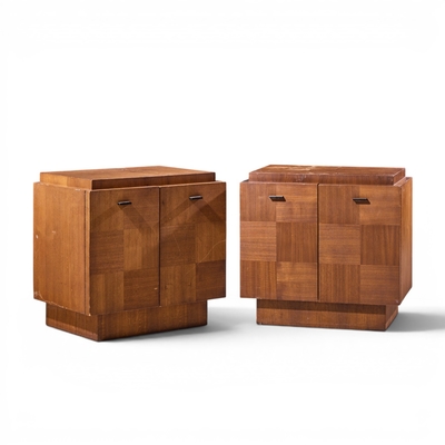  Lane Furniture Lane Brutalist Mid Century Walnut Nightstands Pair