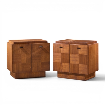  Lane Furniture Lane Brutalist Mid Century Walnut Nightstands Pair