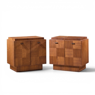  Lane Furniture Lane Brutalist Mid Century Walnut Nightstands Pair