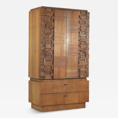  Lane Furniture Lane Brutalist Mid Century Walnut Plinth Base Armoire