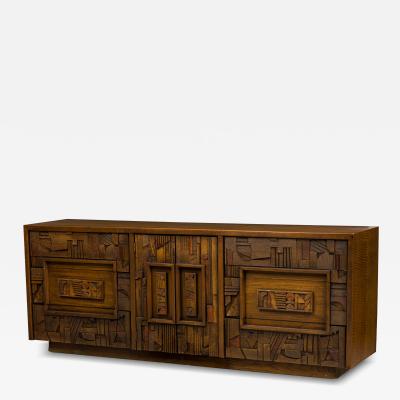  Lane Furniture Lane Furniture Modern Brutalist Carved Front Credenza Sideboard