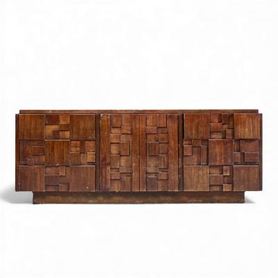 Lane Furniture Lane Staccato Brutalist Mid Century Walnut Lowboy Dresser