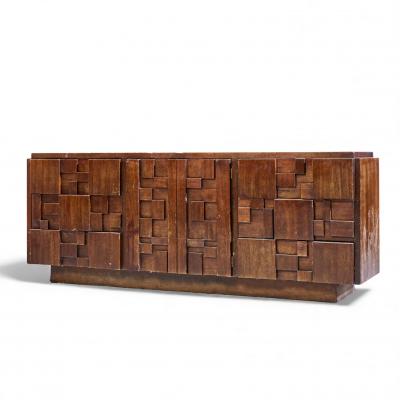  Lane Furniture Lane Staccato Brutalist Mid Century Walnut Lowboy Dresser