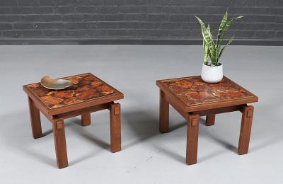  Lane Furniture Mid Century Floating Top Walnut Live Edge Side Tables by Lane