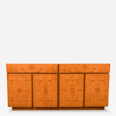  Lane Furniture Mid Century Milo Baughman Style Burl Wood Sideboard Credenza Bar Cabinet