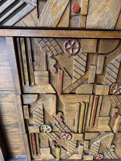  Lane Furniture Mid Century Modern Brutalist Wood Sculpture Cabinet by Lane USA 1970s